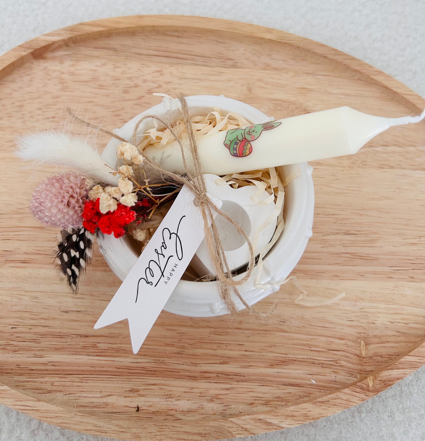 Gips Osternest mit Kerzen und Kerzenständer, Tischdeko Ostern, Geschenk
