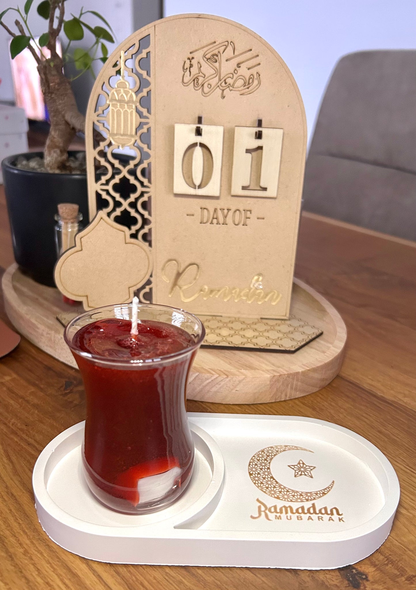 Türkischer Tee mit Deko Tablett |Cay Kerze im Teeglas | Duftkerze | Tee | Çay | Türkischer Tee | Ramadan Geschenk | Eid Mubarak | Teeliebhaber | Türkei | realistische Kerze