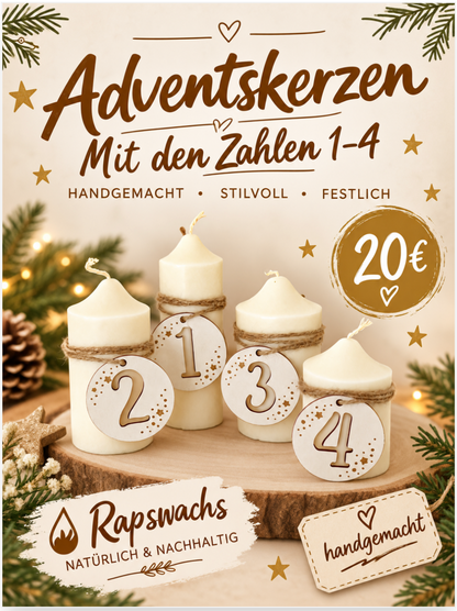 Adventkerzen mit dem Zahlen 1-4