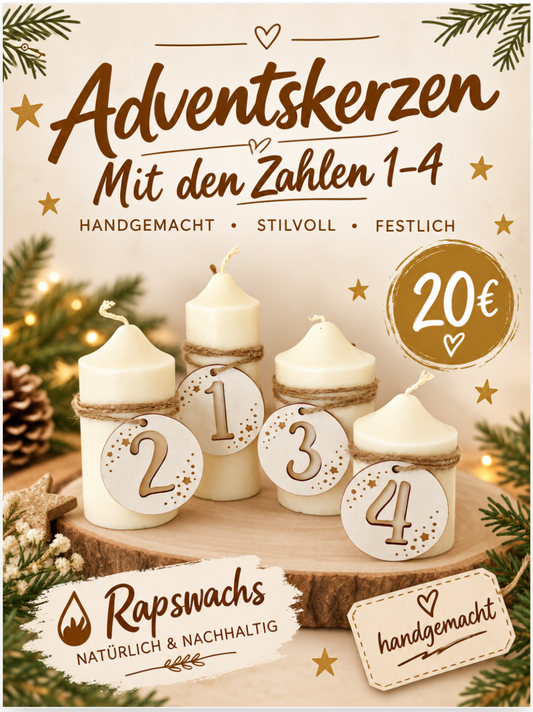 Adventkerzen mit dem Zahlen 1-4