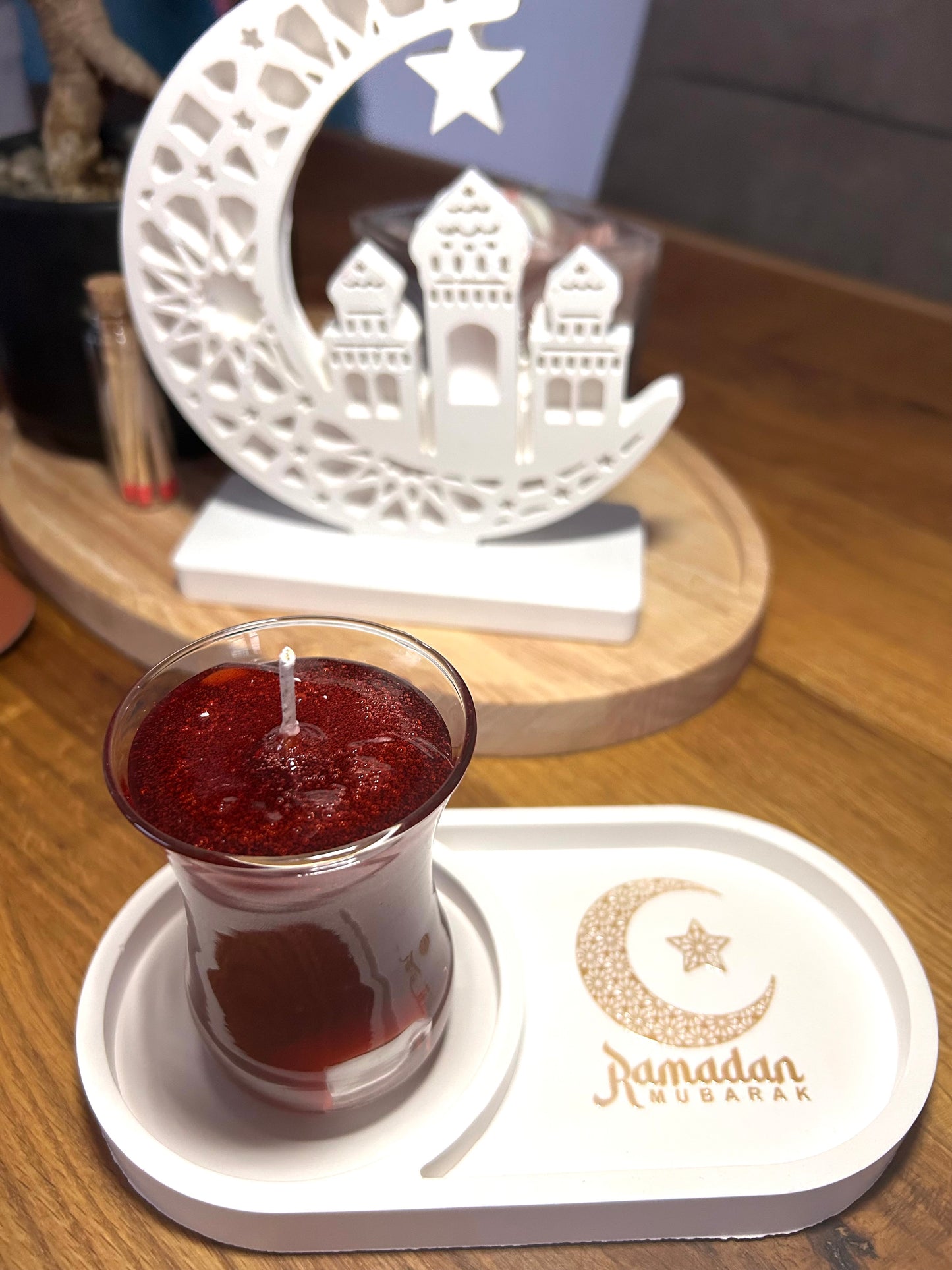 Türkischer Tee mit Deko Tablett |Cay Kerze im Teeglas | Duftkerze | Tee | Çay | Türkischer Tee | Ramadan Geschenk | Eid Mubarak | Teeliebhaber | Türkei | realistische Kerze