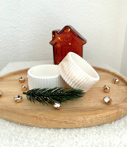 Gestreifte Geriffelte Schale aus Raysin / Windlicht / Schale / Dekoration