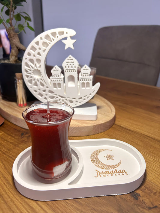 Türkischer Tee mit Deko Tablett |Cay Kerze im Teeglas | Duftkerze | Tee | Çay | Türkischer Tee | Ramadan Geschenk | Eid Mubarak | Teeliebhaber | Türkei | realistische Kerze