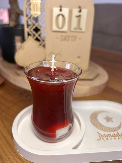 Türkischer Tee mit Deko Tablett |Cay Kerze im Teeglas | Duftkerze | Tee | Çay | Türkischer Tee | Ramadan Geschenk | Eid Mubarak | Teeliebhaber | Türkei | realistische Kerze
