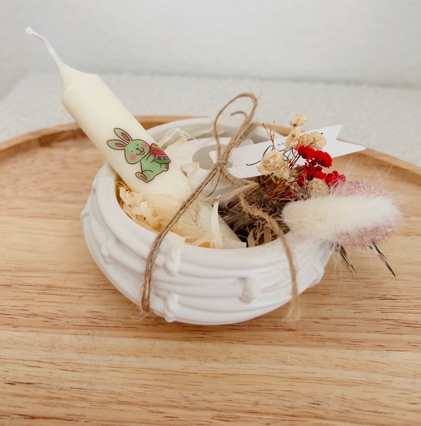 Gips Osternest mit Kerzen und Kerzenständer, Tischdeko Ostern, Geschenk