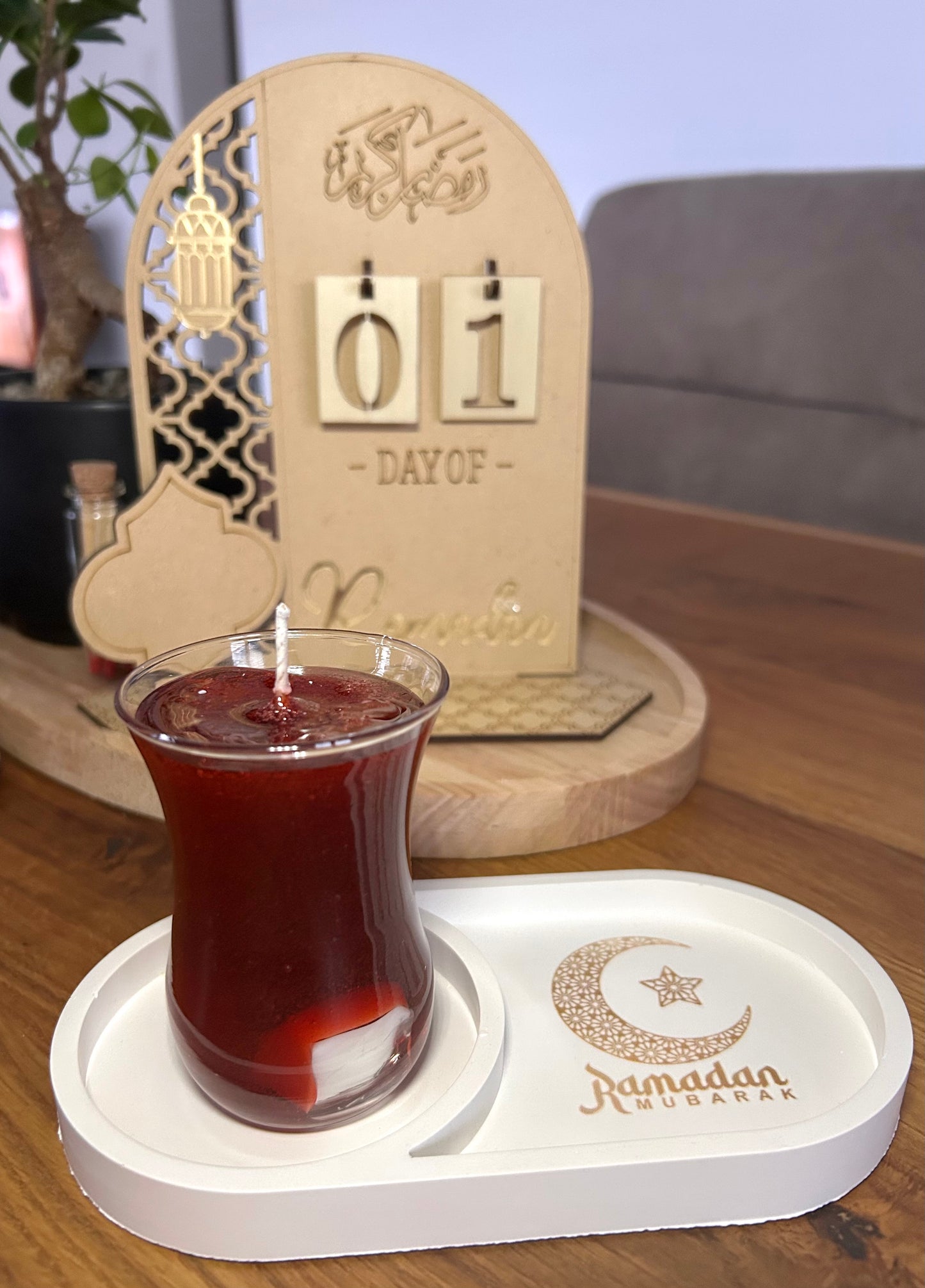 Türkischer Tee mit Deko Tablett |Cay Kerze im Teeglas | Duftkerze | Tee | Çay | Türkischer Tee | Ramadan Geschenk | Eid Mubarak | Teeliebhaber | Türkei | realistische Kerze