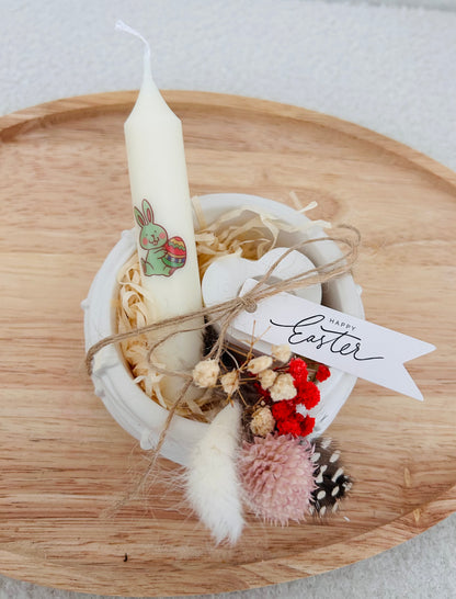 Gips Osternest mit Kerzen und Kerzenständer, Tischdeko Ostern, Geschenk