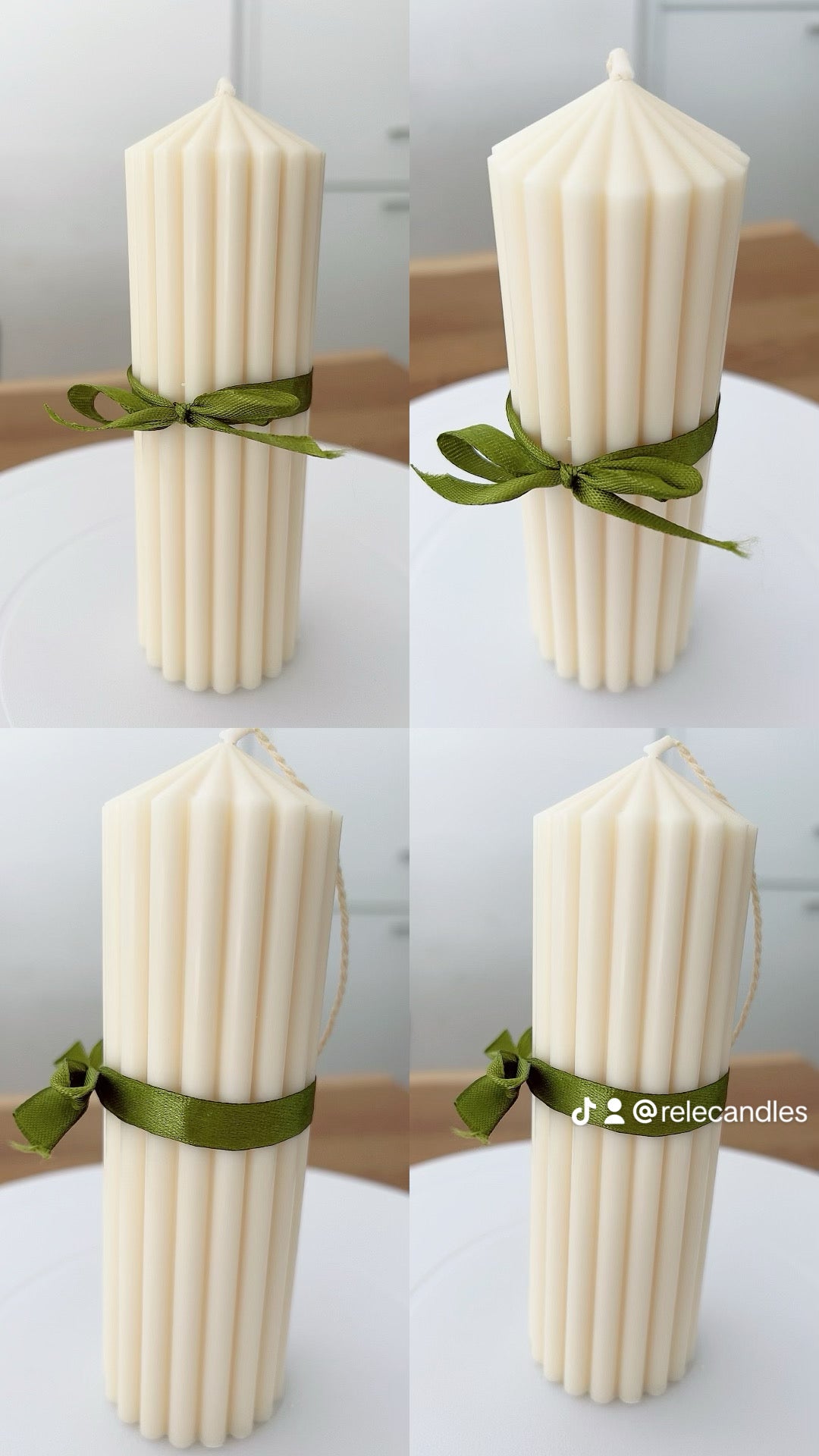 Geriffelte Stumpenkerze creme | Säulenkerze | Adventskranz Kerze | Weihnachtskerze 100 % natürliches Rapswachs