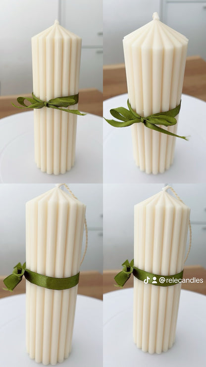 Geriffelte Stumpenkerze creme | Säulenkerze | Adventskranz Kerze | Weihnachtskerze 100 % natürliches Rapswachs