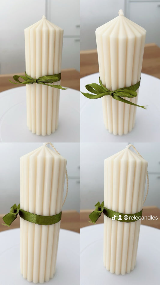 Geriffelte Stumpenkerze creme | Säulenkerze | Adventskranz Kerze | Weihnachtskerze 100 % natürliches Rapswachs