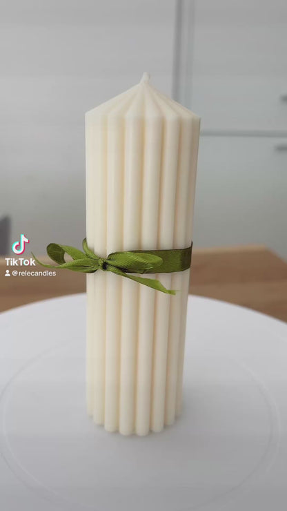 Geriffelte Stumpenkerze creme | Säulenkerze | Adventskranz Kerze | Weihnachtskerze 100 % natürliches Rapswachs